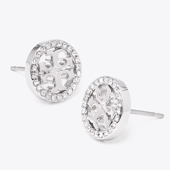 Tory Burch Miller Pave Stud Earrings Silver - Picture 2 of 2